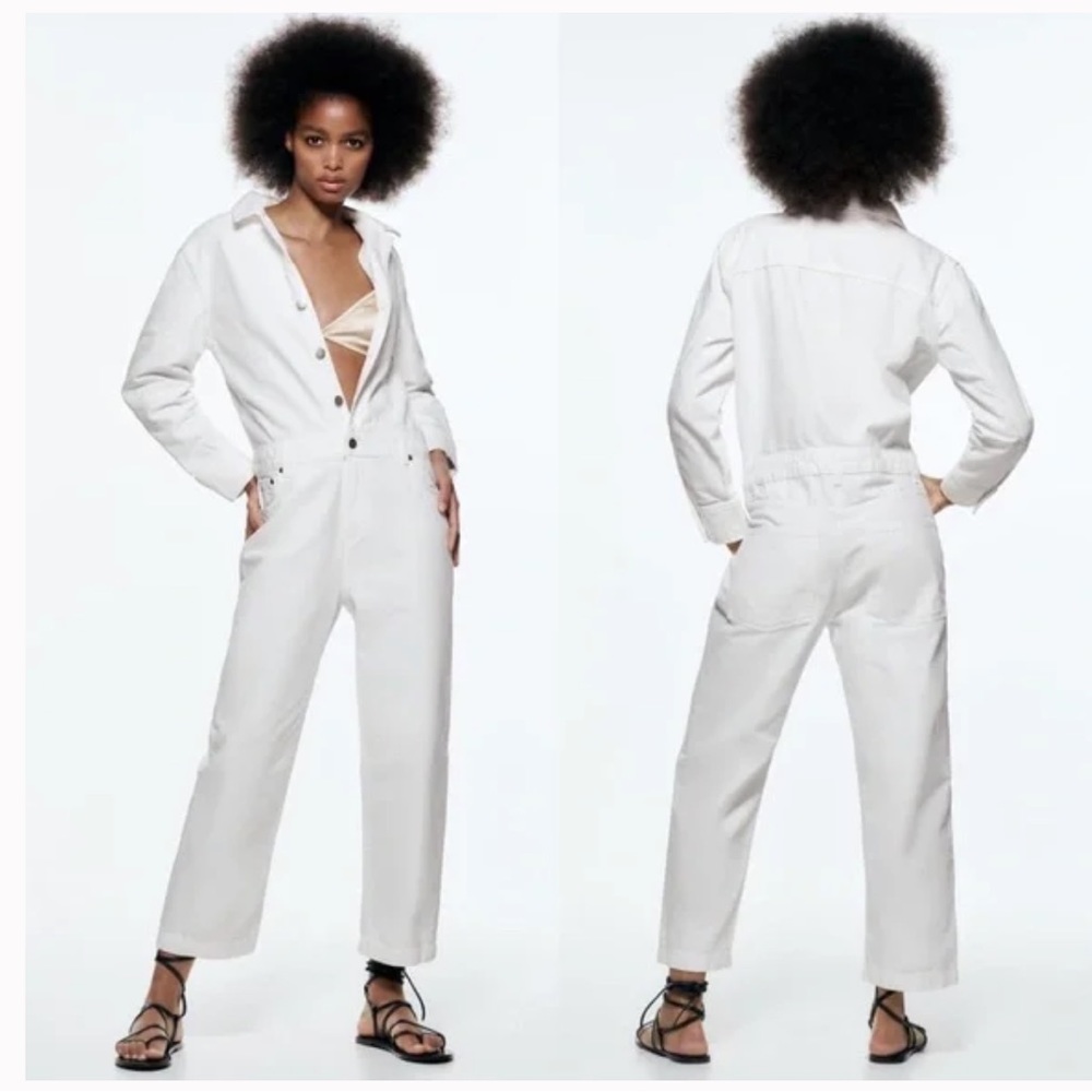 Zara White Jean Jumpsuit
